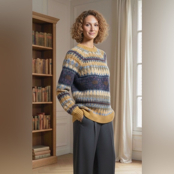 Acne Studios $470 Wool alpaca Yellow Multi-Stripe Jacquard Knit Crewneck Sweater - Picture 8 of 16